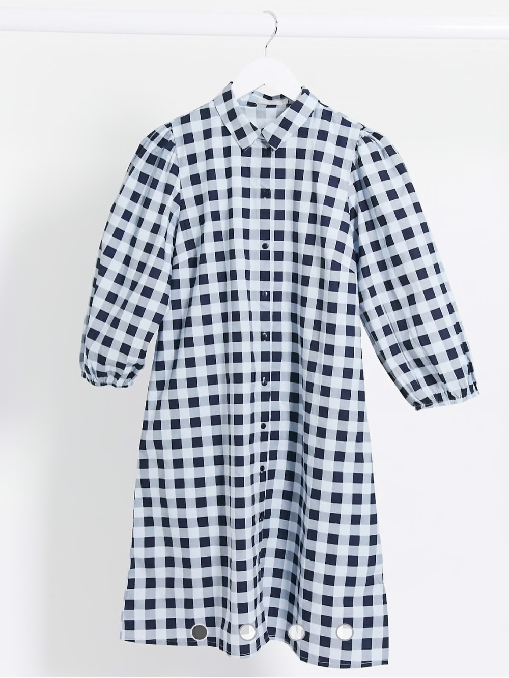 PIECES Checkered Navy and Blue Long Sleeve Cotton Mini Summer Shirt Dress Size M